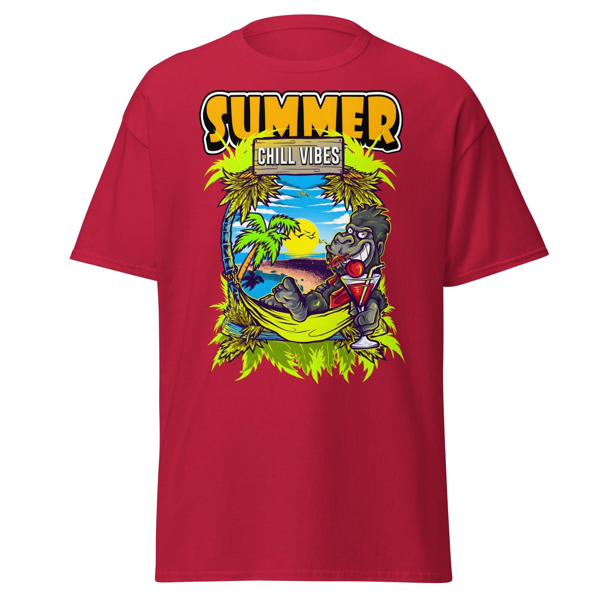 Chill Vibes Gorilla Summer T-Shirt Tropical Vacation Tee - Cardinal - T-Shirts Online