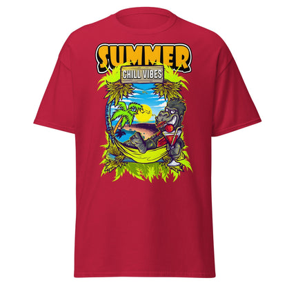 Chill Vibes Gorilla Summer T-Shirt Tropical Vacation Tee - Cardinal - T-Shirts Online