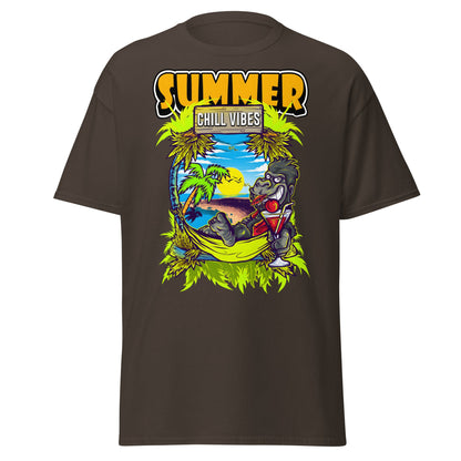 Chill Vibes Gorilla Summer T-Shirt Tropical Vacation Tee - Dark Chocolate - T-Shirts Online