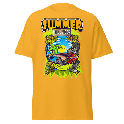 Chill Vibes Gorilla Summer T-Shirt Tropical Vacation Tee - Gold - T-Shirts Online