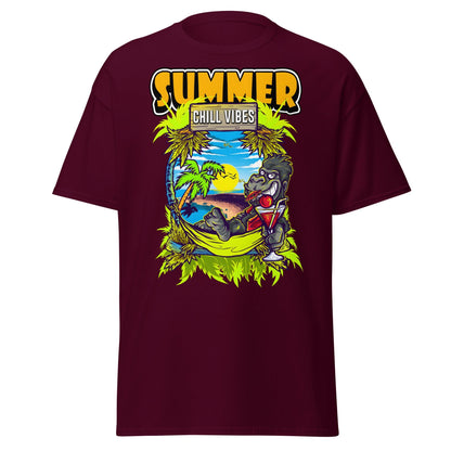 Chill Vibes Gorilla Summer T-Shirt Tropical Vacation Tee - Maroon - T-Shirts Online