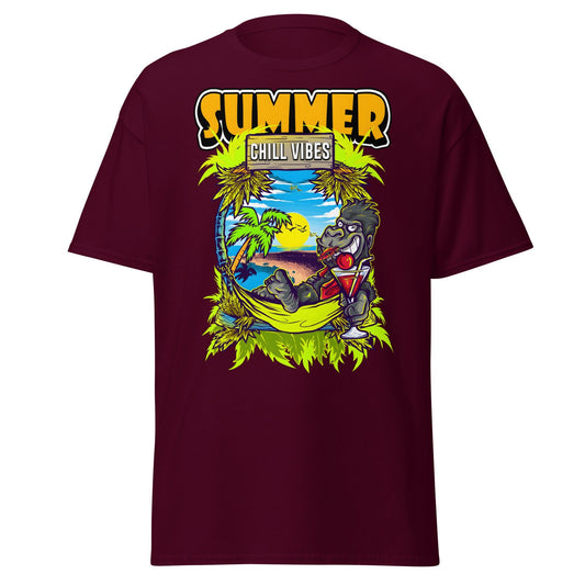 Chill Vibes Gorilla Summer T-Shirt Tropical Vacation Tee - Maroon - T-Shirts Online
