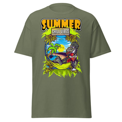 Chill Vibes Gorilla Summer T-Shirt Tropical Vacation Tee - Military Green - T-Shirts Online