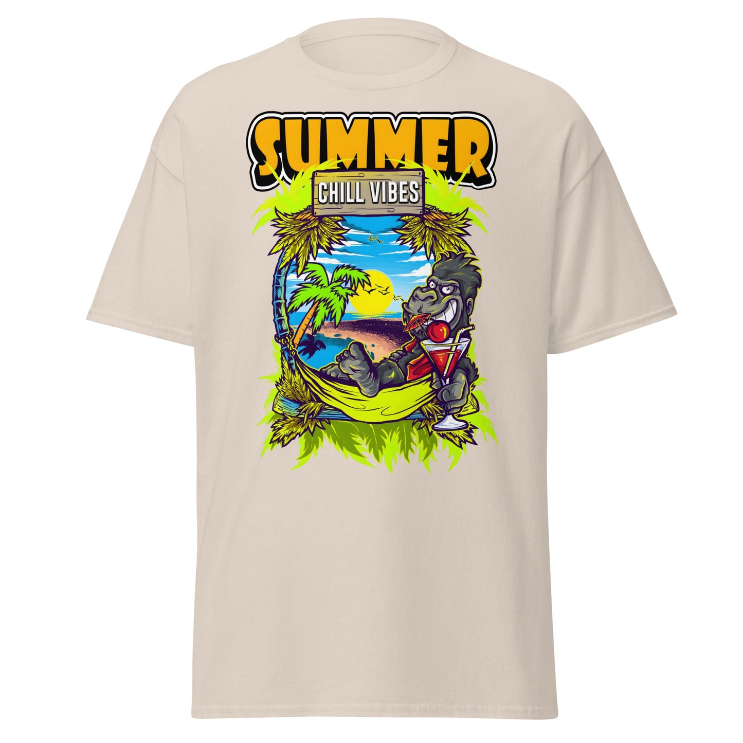 Chill Vibes Gorilla Summer T-Shirt Tropical Vacation Tee - Natural - T-Shirts Online