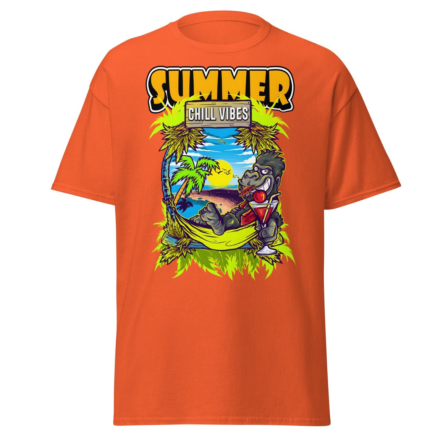 Chill Vibes Gorilla Summer T-Shirt Tropical Vacation Tee - Orange - T-Shirts Online