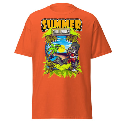 Chill Vibes Gorilla Summer T-Shirt Tropical Vacation Tee - Orange - T-Shirts Online