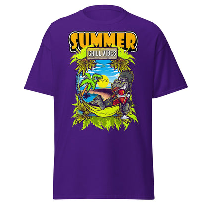 Chill Vibes Gorilla Summer T-Shirt Tropical Vacation Tee - Purple - T-Shirts Online