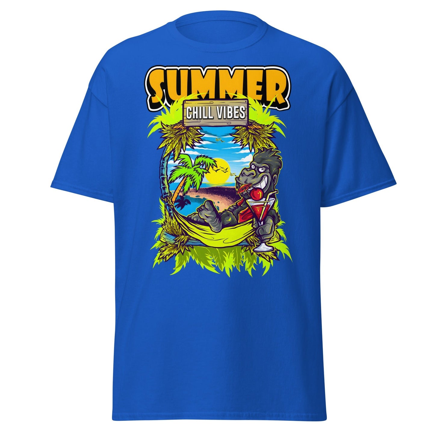 Chill Vibes Gorilla Summer T-Shirt Tropical Vacation Tee - Royal - T-Shirts Online