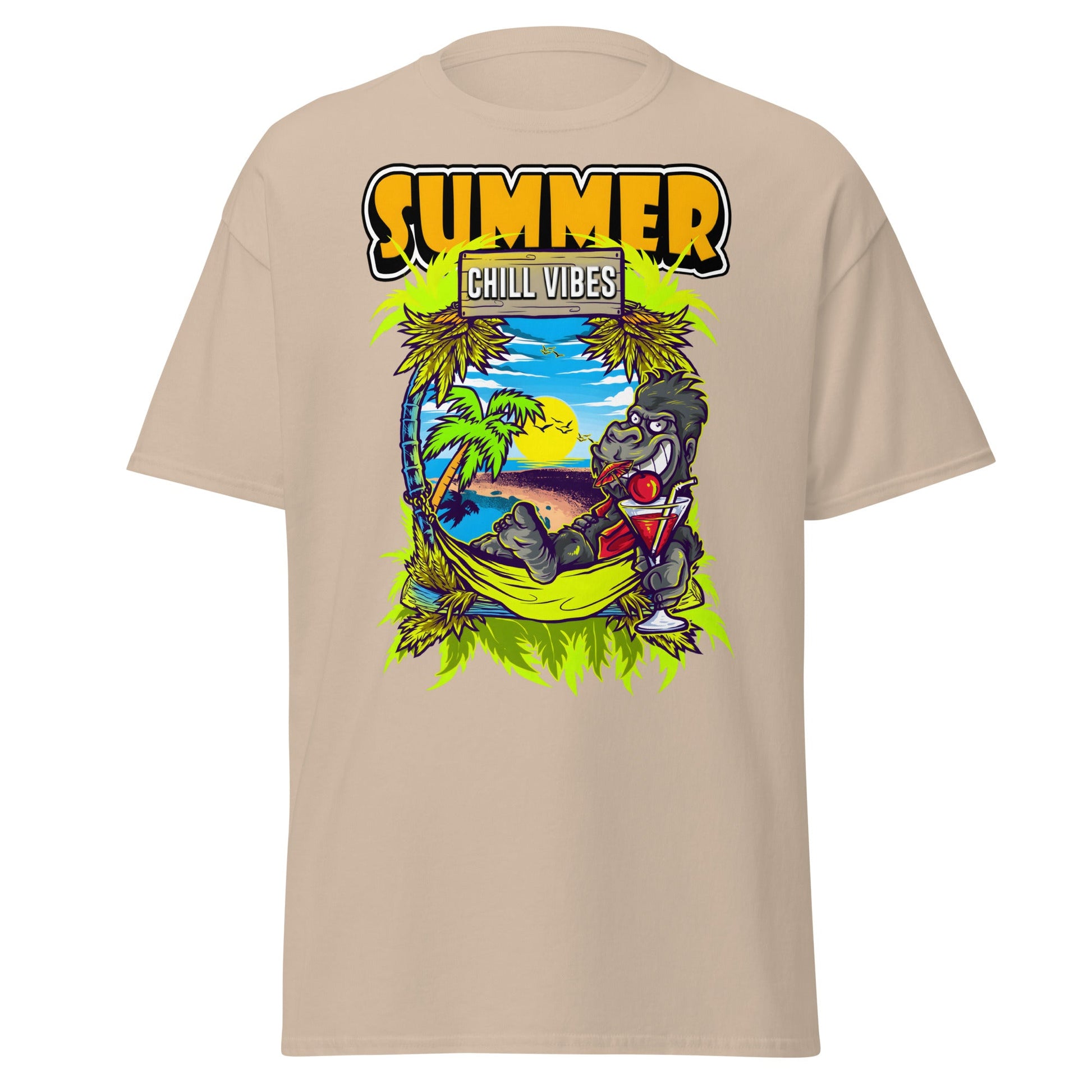 Chill Vibes Gorilla Summer T-Shirt Tropical Vacation Tee - Sand - T-Shirts Online