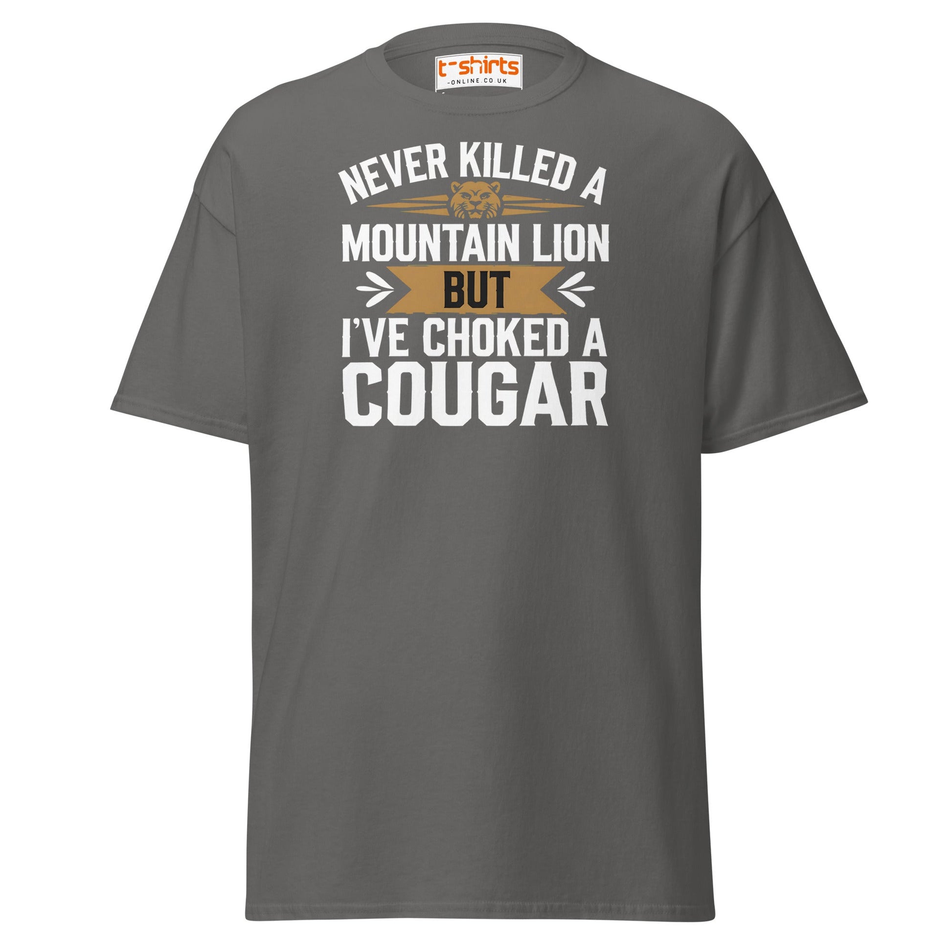 Choked a Cougar T-Shirt – Funny Adult Humor Tee - Charcoal - T-Shirts Online