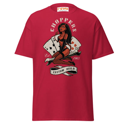 Choppers Custom Build T-Shirt | Retro Devil Pin - Up Tee - Cardinal - T-Shirts Online