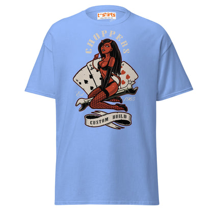 Choppers Custom Build T-Shirt | Retro Devil Pin - Up Tee - Carolina Blue - T-Shirts Online