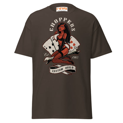 Choppers Custom Build T-Shirt | Retro Devil Pin - Up Tee - Dark Chocolate - T-Shirts Online