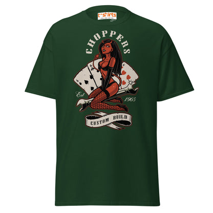 Choppers Custom Build T-Shirt | Retro Devil Pin - Up Tee - Forest Green - T-Shirts Online