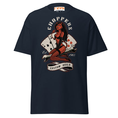 Choppers Custom Build T-Shirt | Retro Devil Pin - Up Tee - Navy - T-Shirts Online