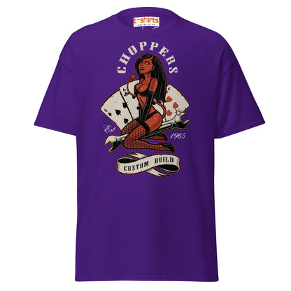 Choppers Custom Build T-Shirt | Retro Devil Pin - Up Tee - Purple - T-Shirts Online