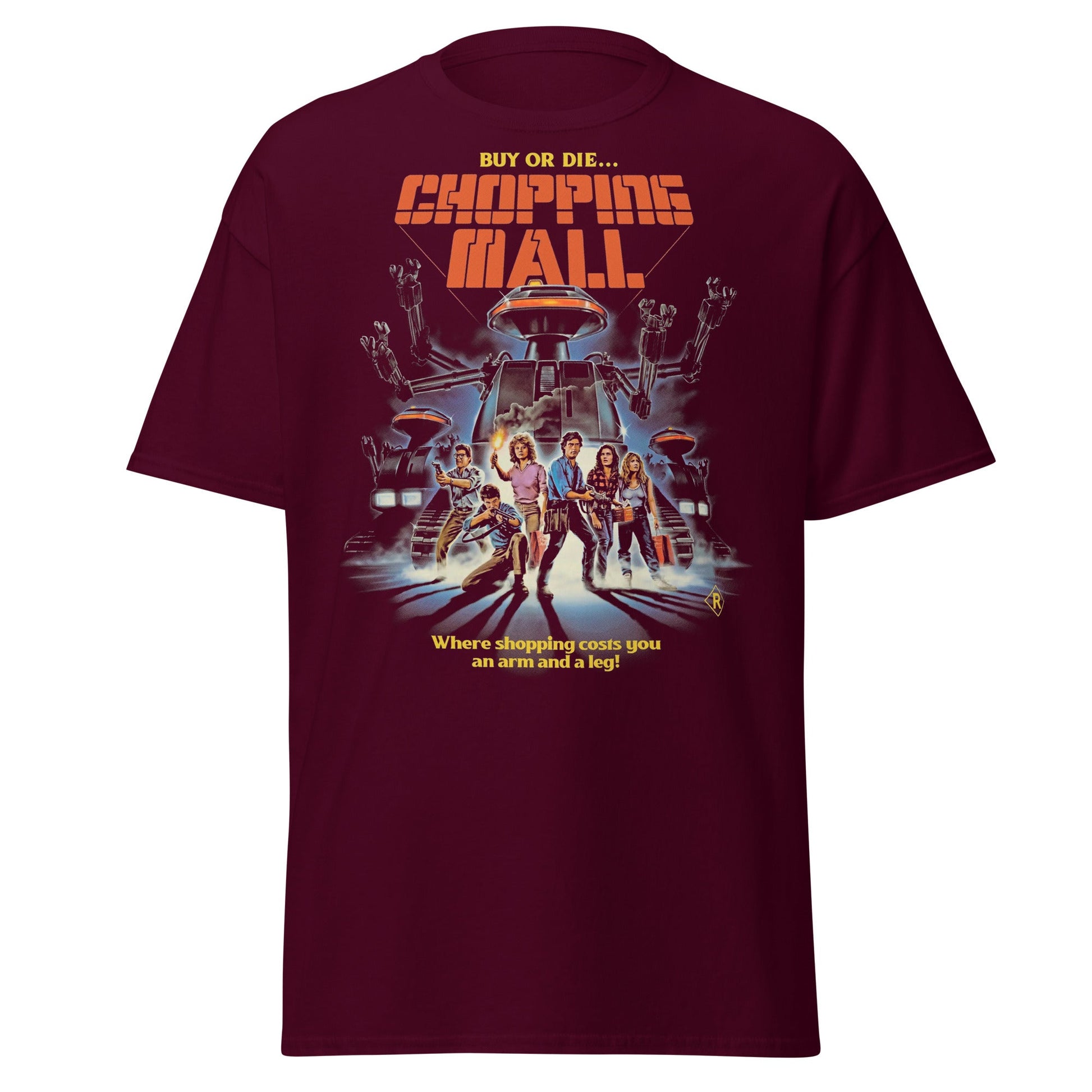 Chopping Mall T-Shirt – Retro 80s Killer Robot Horror Tee - Maroon - T-Shirts Online