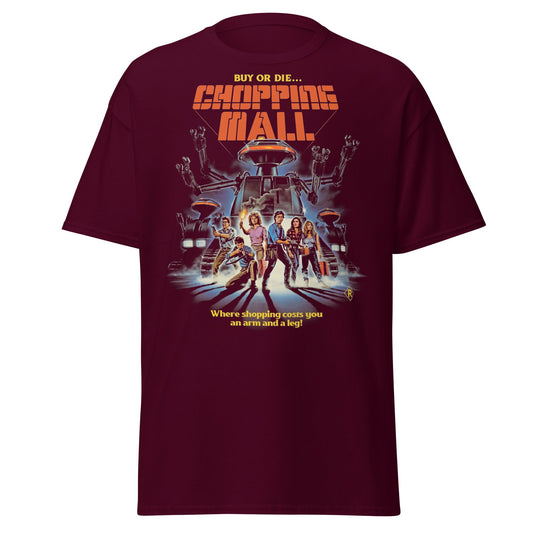 Chopping Mall T-Shirt – Retro 80s Killer Robot Horror Tee - Maroon - T-Shirts Online