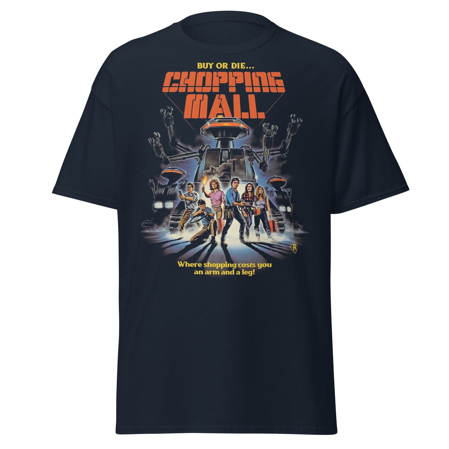 Chopping Mall T-Shirt – Retro 80s Killer Robot Horror Tee - Navy - T-Shirts Online
