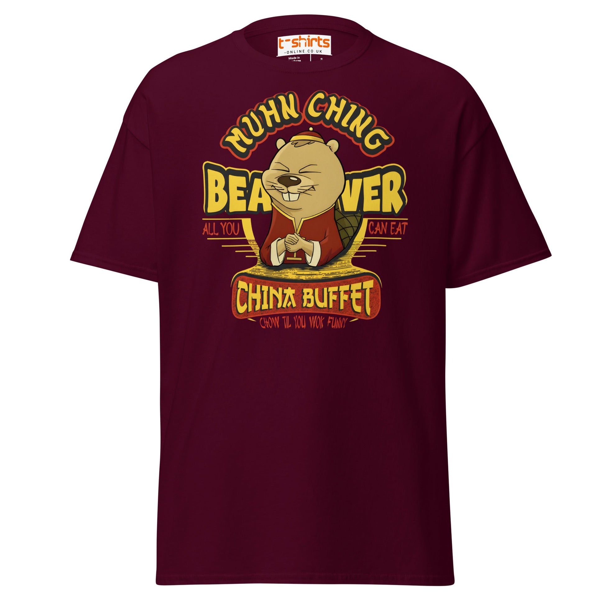 Chow Til You Wok Funny T-Shirt | Buffet Joke Tee - Maroon - T-Shirts Online