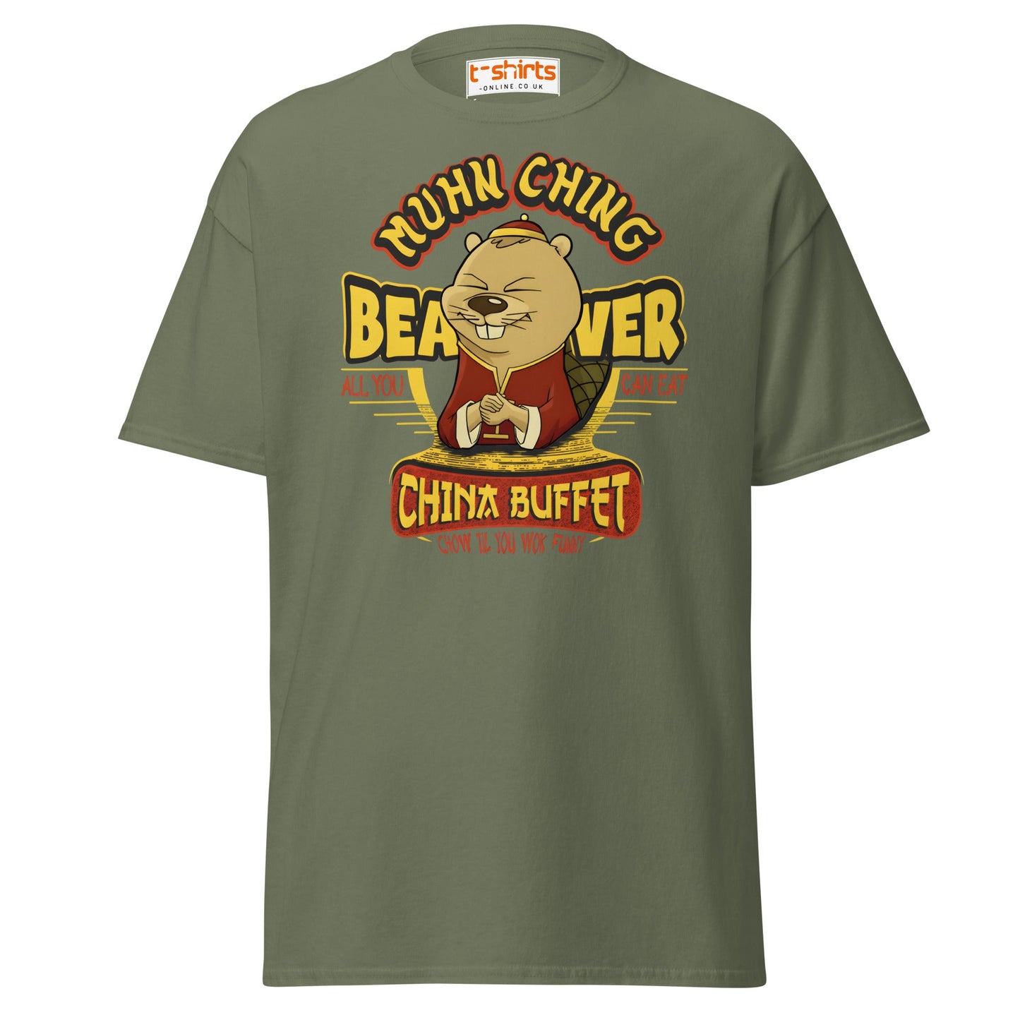 Chow Til You Wok Funny T-Shirt | Buffet Joke Tee - Military Green - T-Shirts Online