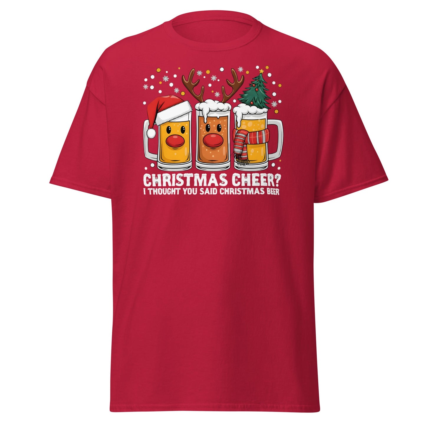Christmas Beer Cheer Funny Holiday Party T-Shirt - Cardinal - T-Shirts Online
