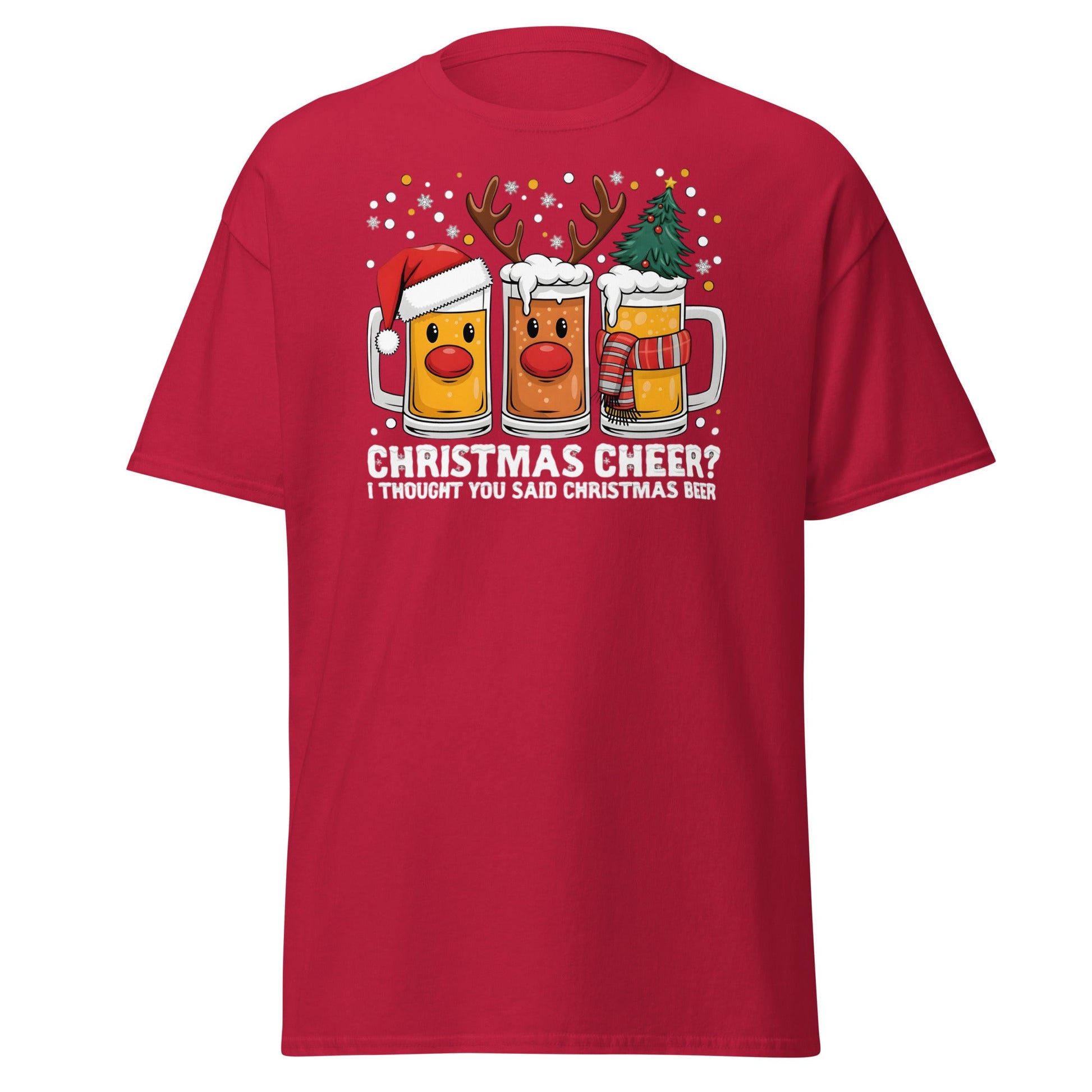 Christmas Beer Cheer Funny Holiday Party T-Shirt - Cardinal - T-Shirts Online