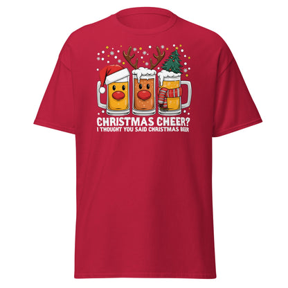 Christmas Beer Cheer Funny Holiday Party T-Shirt - Cardinal - T-Shirts Online