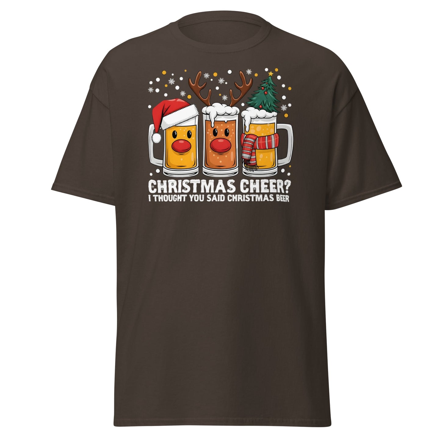 Christmas Beer Cheer Funny Holiday Party T-Shirt - Dark Chocolate - T-Shirts Online