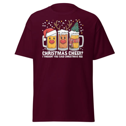 Christmas Beer Cheer Funny Holiday Party T-Shirt - Maroon - T-Shirts Online