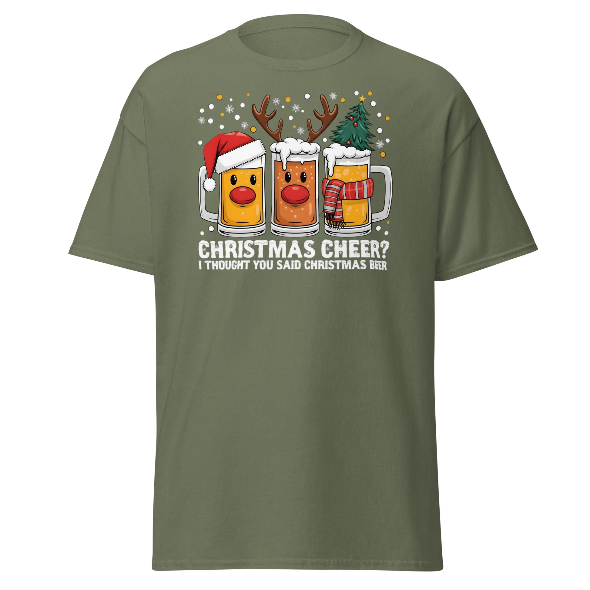 Christmas Beer Cheer Funny Holiday Party T-Shirt - Military Green - T-Shirts Online
