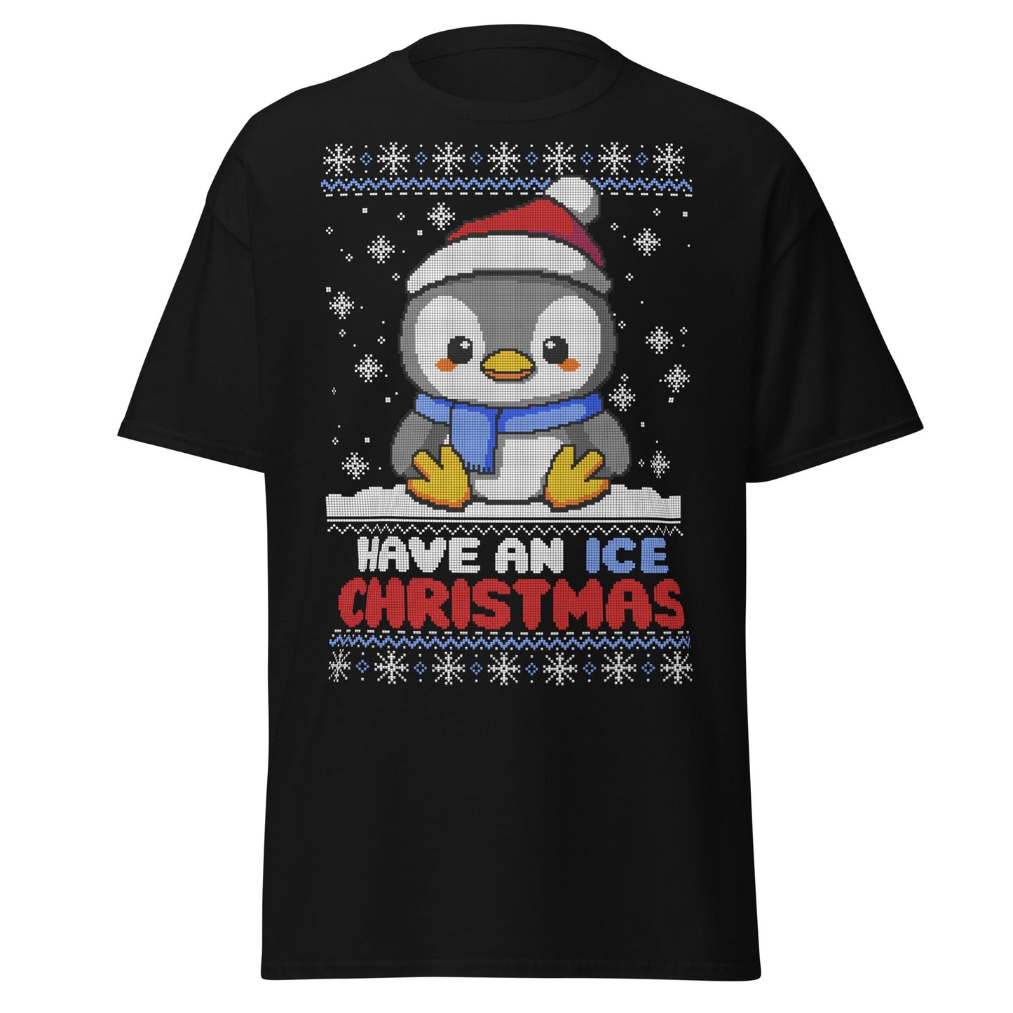 Christmas Penguin Ugly T-Shirt - Pixel Art Holiday Tee - Black - T-Shirts Online