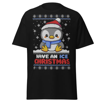 Christmas Penguin Ugly T-Shirt - Pixel Art Holiday Tee - Black - T-Shirts Online