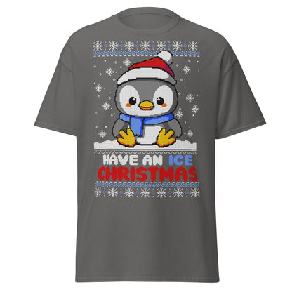 Christmas Penguin Ugly T-Shirt - Pixel Art Holiday Tee - Charcoal - T-Shirts Online