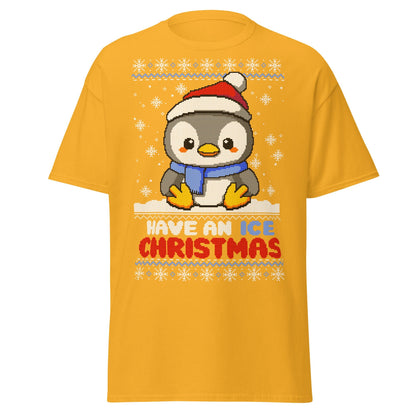 Christmas Penguin Ugly T-Shirt - Pixel Art Holiday Tee - Gold - T-Shirts Online