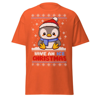 Christmas Penguin Ugly T-Shirt - Pixel Art Holiday Tee - Orange - T-Shirts Online