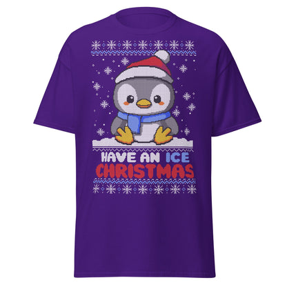 Christmas Penguin Ugly T-Shirt - Pixel Art Holiday Tee - Purple - T-Shirts Online
