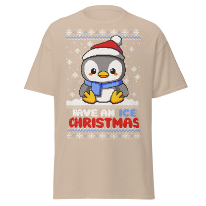 Christmas Penguin Ugly T-Shirt - Pixel Art Holiday Tee - Sand - T-Shirts Online