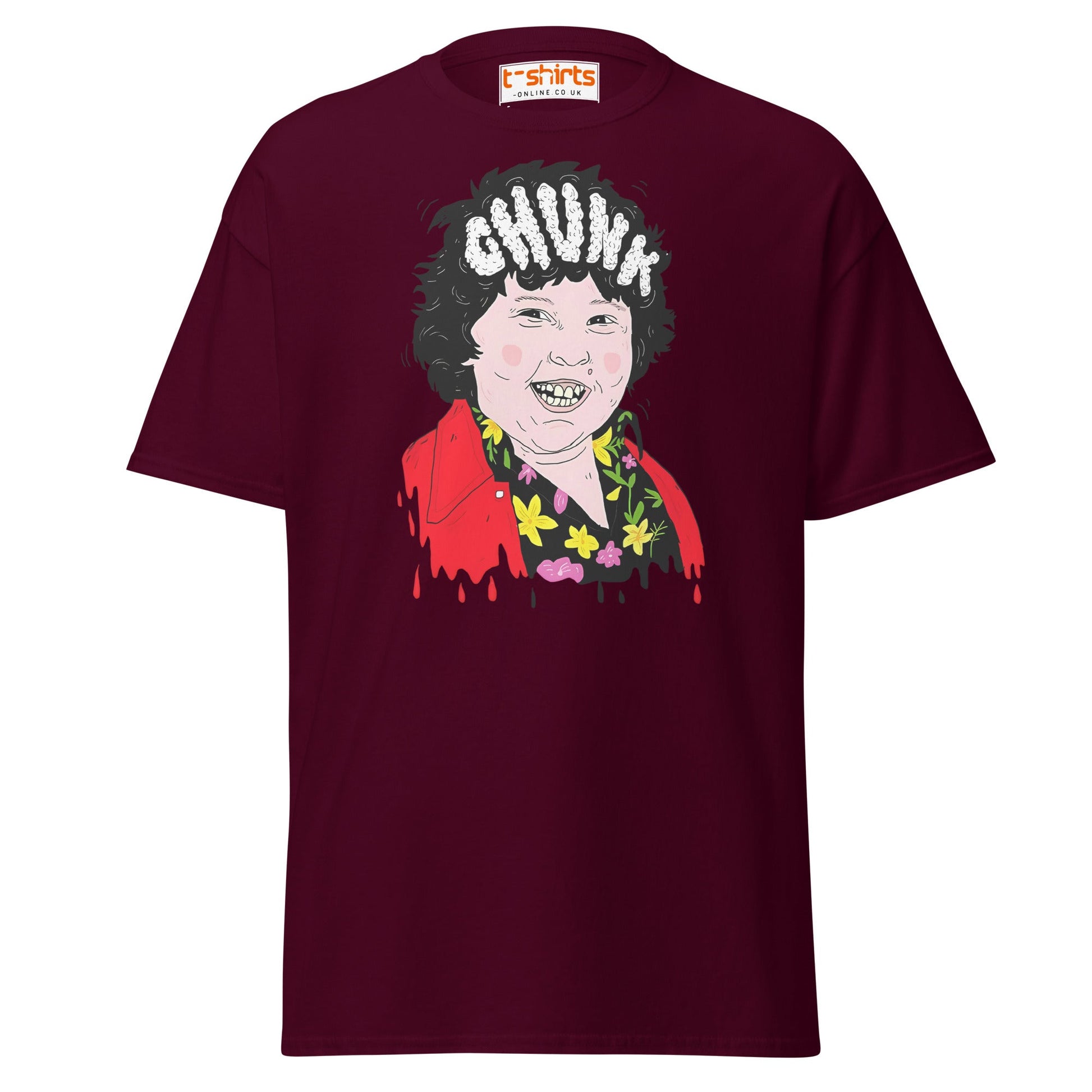 Chunk Cartoon T-Shirt | Funny Retro Movie Parody Tee - Maroon - T-Shirts Online