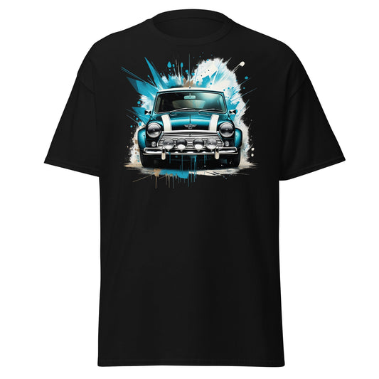 Classic Mini Cooper Splash Art T-Shirt - Teal Retro Car Tee - Black - T-Shirts Online