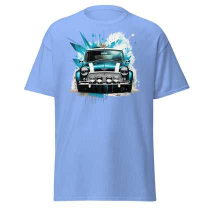 Classic Mini Cooper Splash Art T-Shirt - Teal Retro Car Tee - Carolina Blue - T-Shirts Online