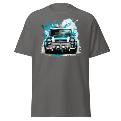 Classic Mini Cooper Splash Art T-Shirt - Teal Retro Car Tee - Charcoal - T-Shirts Online