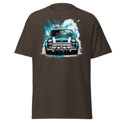 Classic Mini Cooper Splash Art T-Shirt - Teal Retro Car Tee - Dark Chocolate - T-Shirts Online