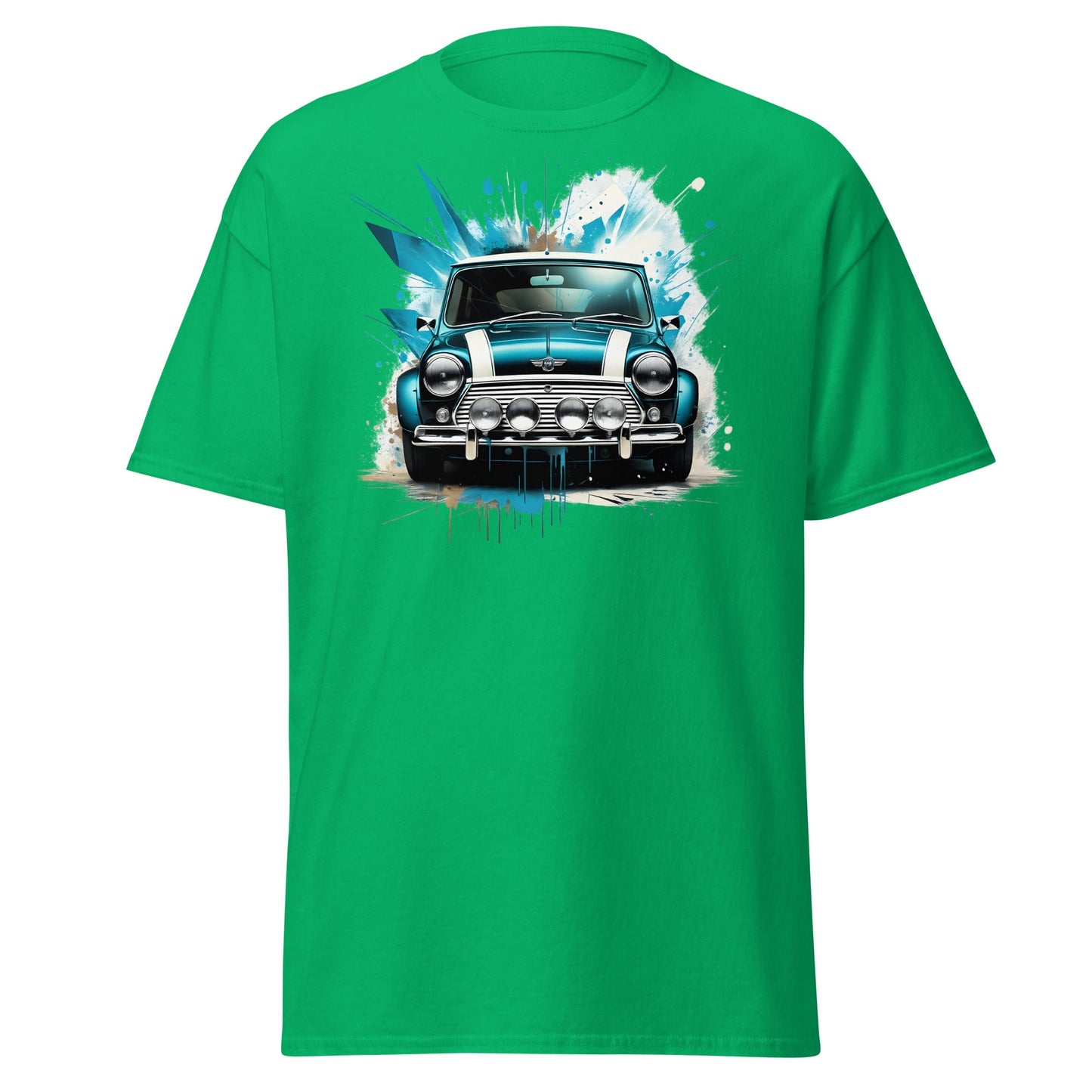 Classic Mini Cooper Splash Art T-Shirt - Teal Retro Car Tee - Irish Green - T-Shirts Online