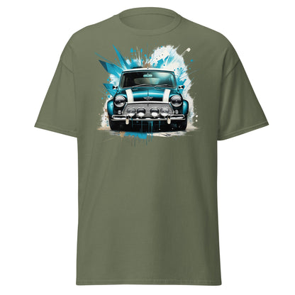Classic Mini Cooper Splash Art T-Shirt - Teal Retro Car Tee - Military Green - T-Shirts Online