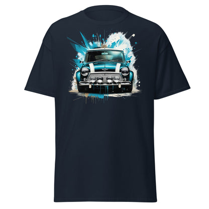 Classic Mini Cooper Splash Art T-Shirt - Teal Retro Car Tee - Navy - T-Shirts Online