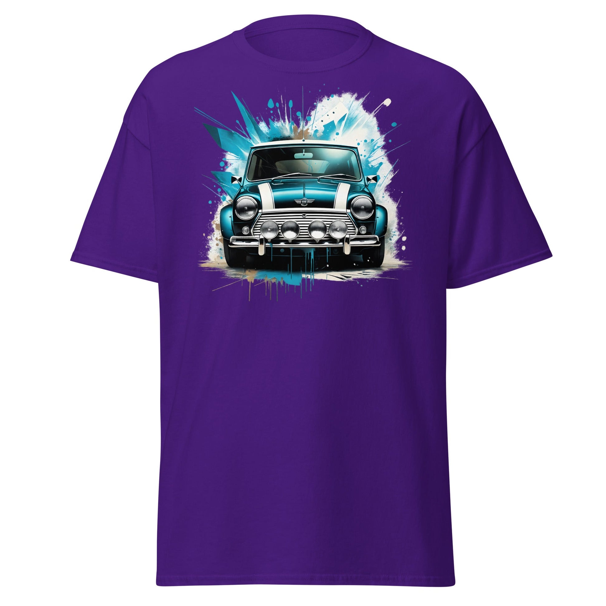 Classic Mini Cooper Splash Art T-Shirt - Teal Retro Car Tee - Purple - T-Shirts Online