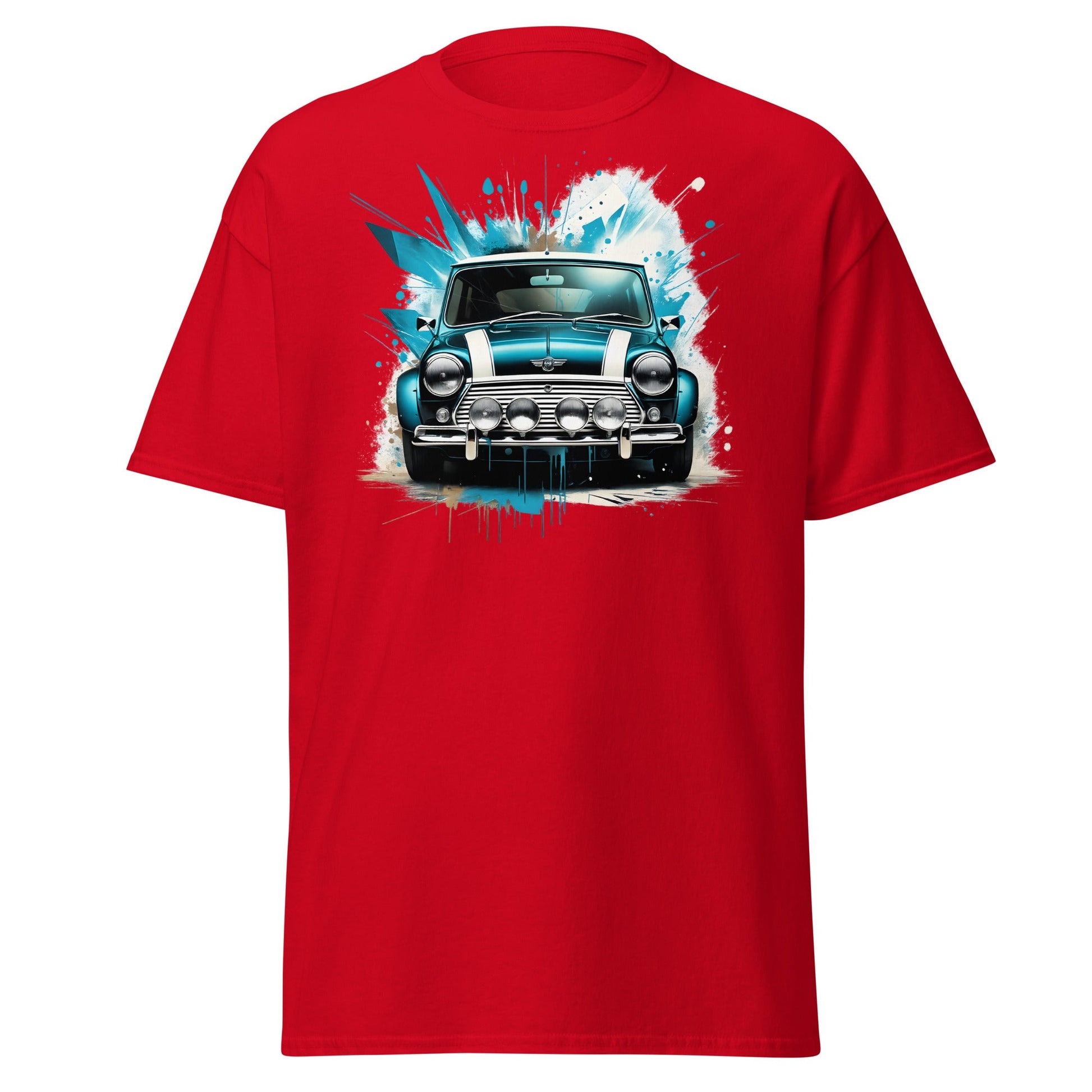Classic Mini Cooper Splash Art T-Shirt - Teal Retro Car Tee - Red - T-Shirts Online