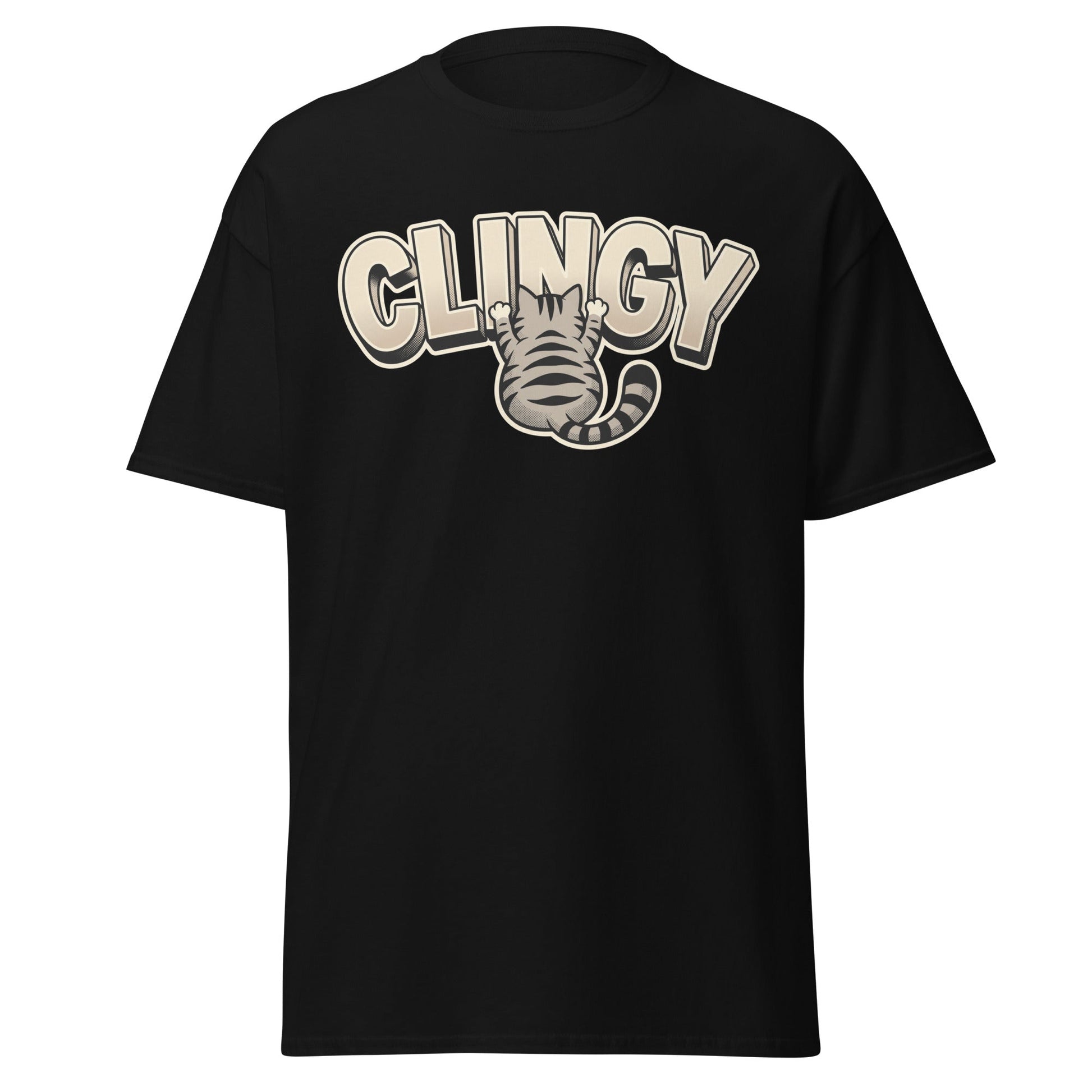 Clingy Cat T-Shirt - Funny Clingy Cat Graphic Tee - Black - T-Shirts Online