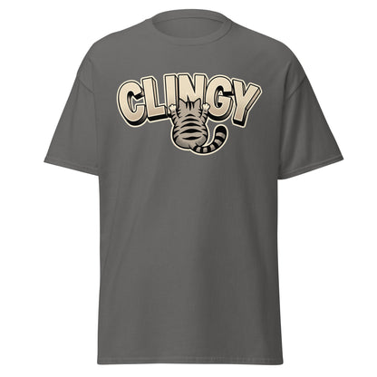 Clingy Cat T-Shirt - Funny Clingy Cat Graphic Tee - Charcoal - T-Shirts Online